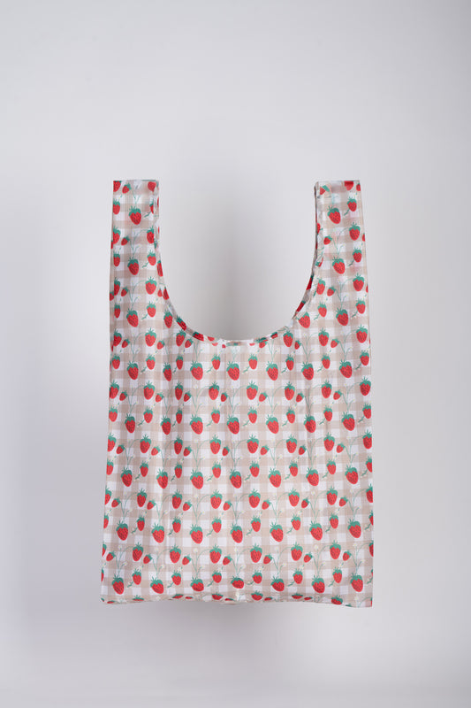 STRAWBERRY GINGHAM- Reusable Bag